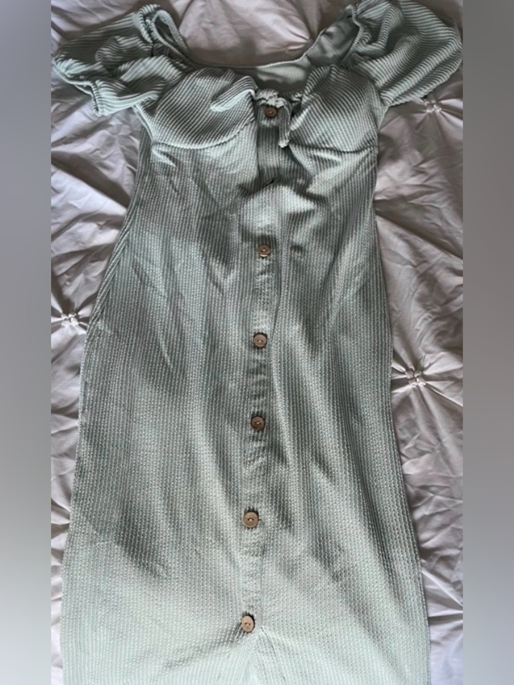 Button-Front Ribbed light Sage Women's dress